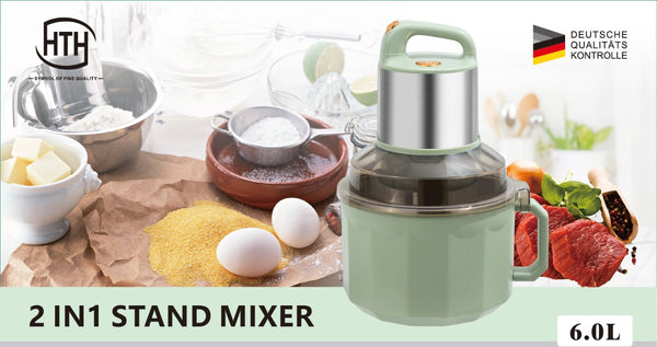 6L Stainless Steel Multifunctional Dual Speed Regulation Double Layer Four Blade Knife Cooking Machine, Household Meat Grinder, Meat Shredder,1800W