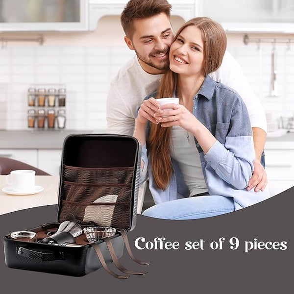 HTH Travel Coffee Sets, Camping Coffee Maker Set, Glass Pour Over Coffee maker, Stainless Manual Coffee Grinder Set-All in 1 Gift Bag, Travel Portable Pour Over Coffee Kit