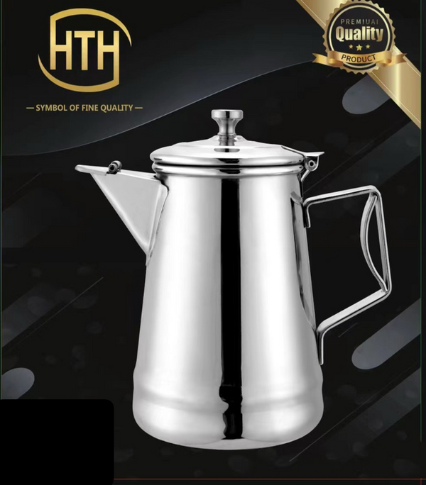 Classic Arabic Style Engraved Design, Premium Stainless Steel Teapot Mirror Finish Coffee Kettle Milk Pot Easy Pour Anti Spill Spout Tea Kettle with Hinged Lid and Ergonomic Handle Dishwasher Safe Induction Safe Teapot for Office Home 1/1.5/2 L